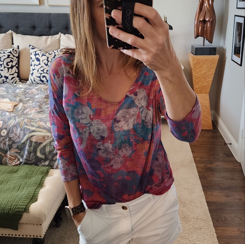 PrAna Small Boho Floral Print V-neck Dolman Top